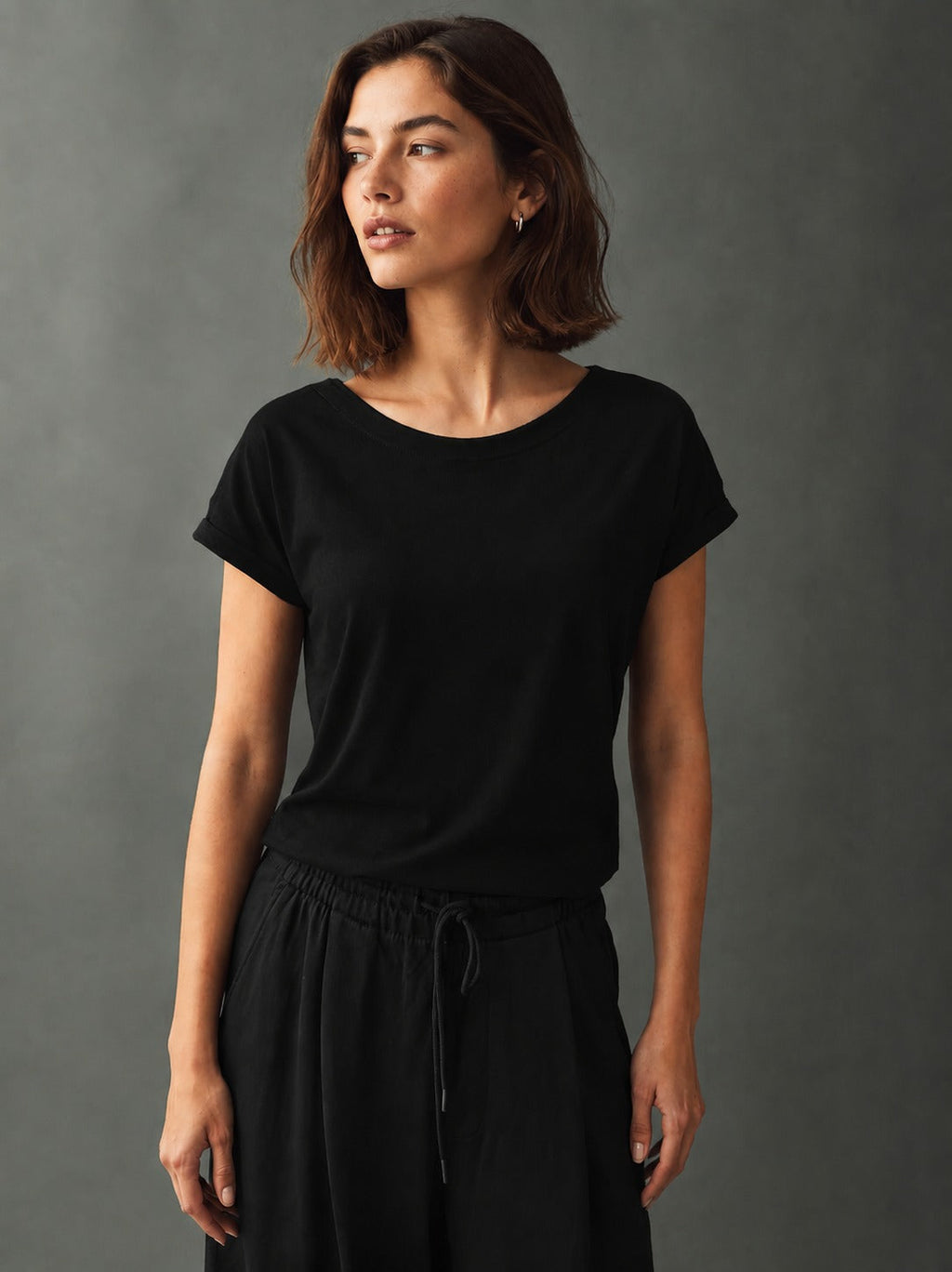 Cotton Cap Sleeve Crew Neck T-Shirt