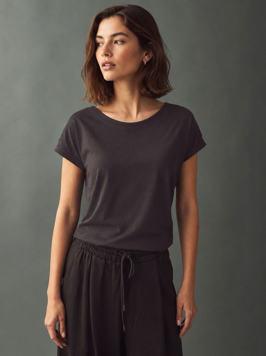 Cotton Cap Sleeve Crew Neck T-Shirt
