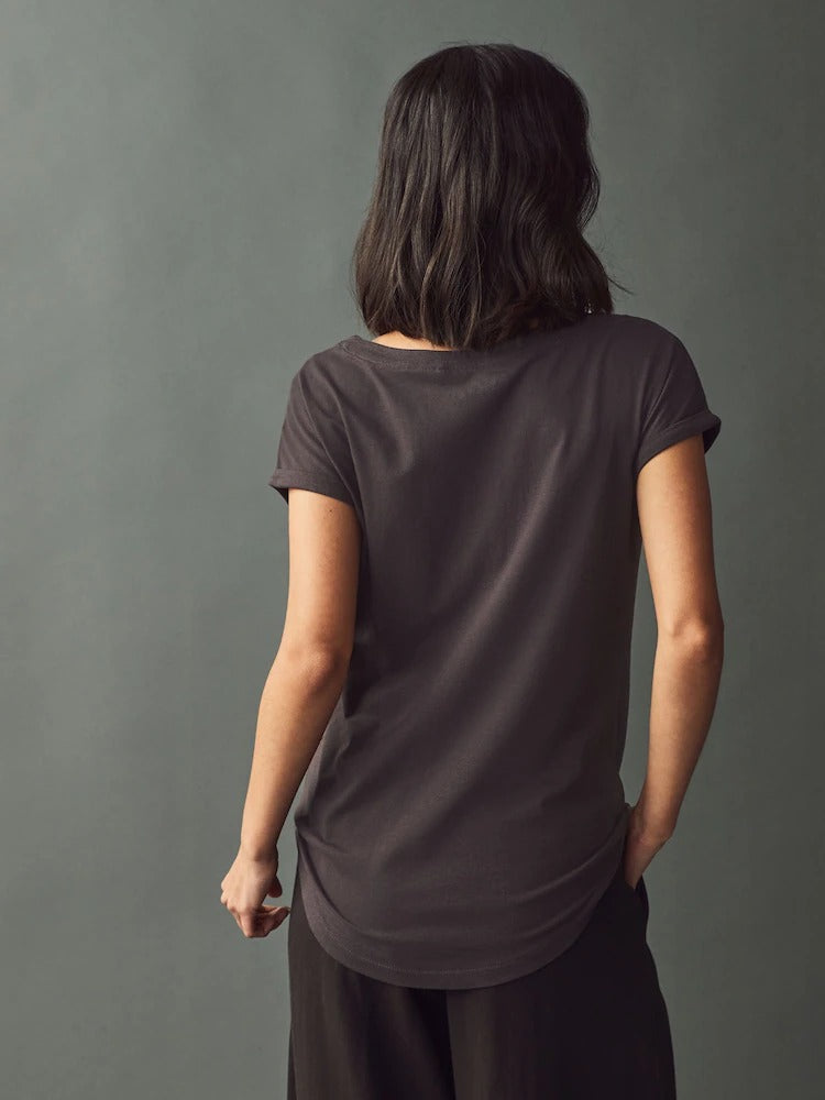 Cotton Cap Sleeve Crew Neck T-Shirt