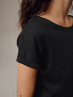 Cotton Cap Sleeve Crew Neck T-Shirt