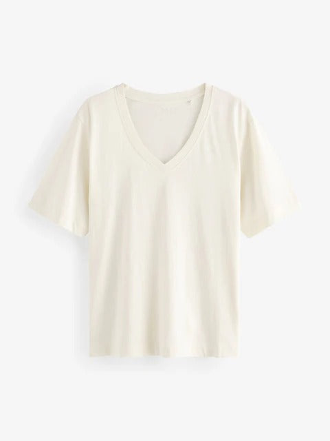 Cotton Modal Blend Slouch V-Neck T-Shirt