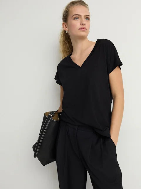 Cotton Modal Blend Slouch V-Neck T-Shirt