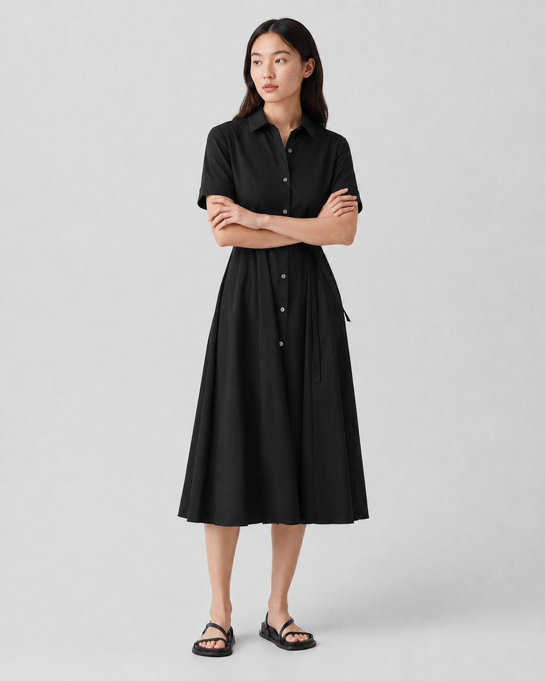 Belted Poplin Maxi Dress