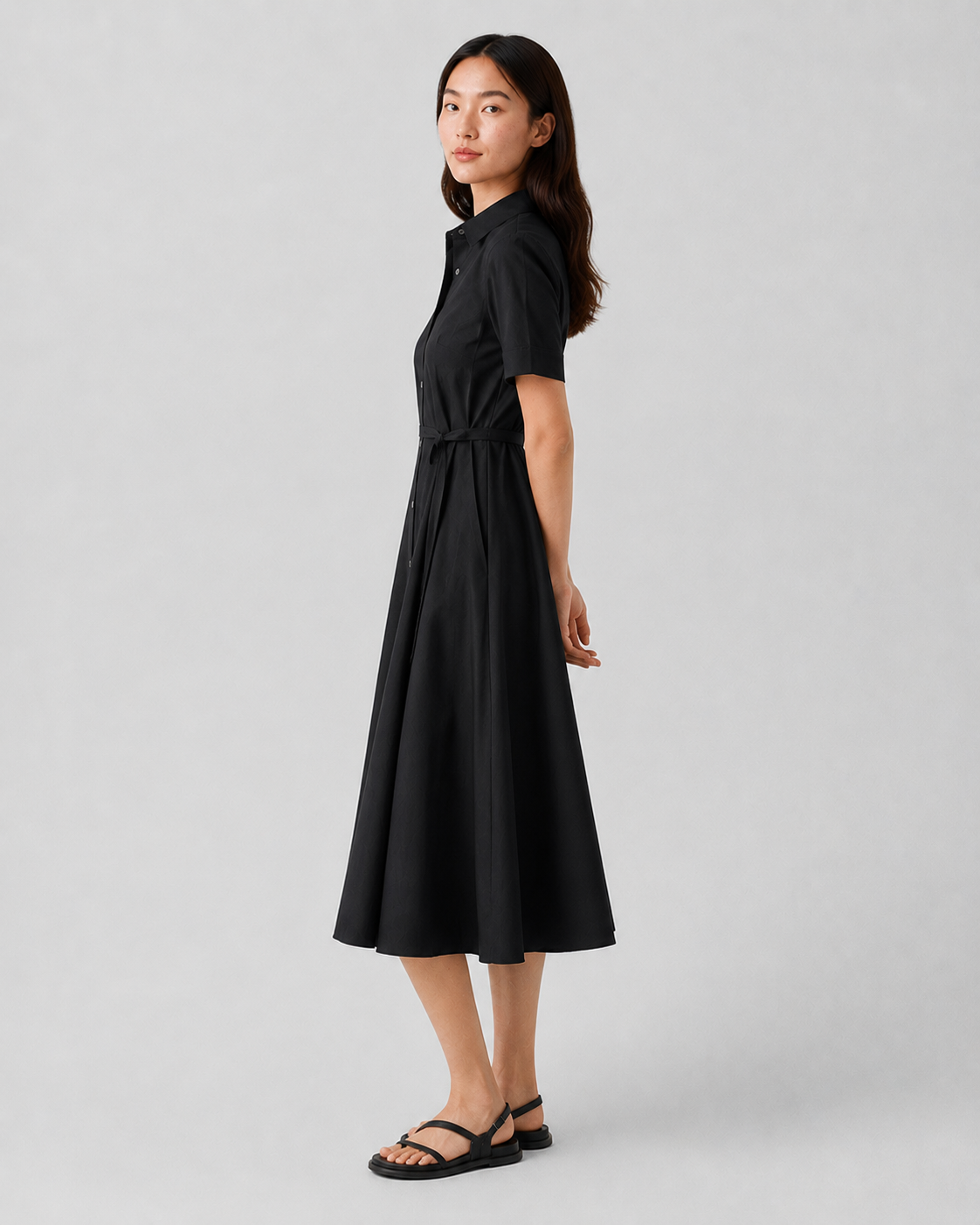 Belted Poplin Maxi Dress