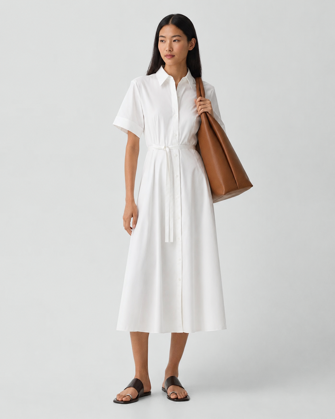 Belted Poplin Maxi Dress