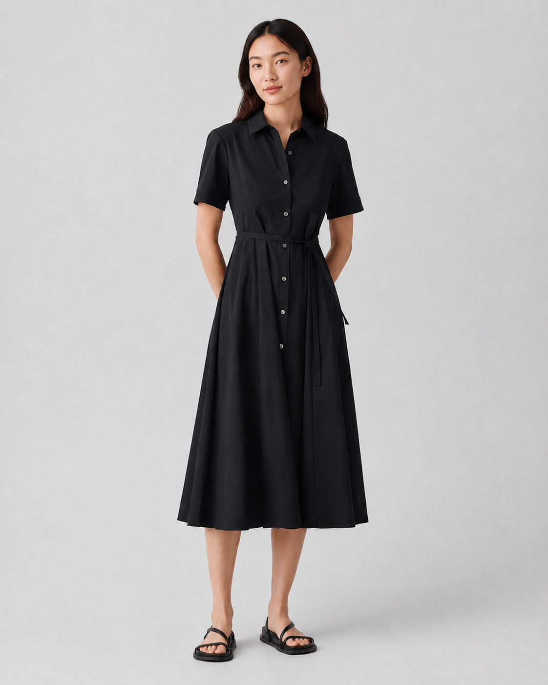 Belted Poplin Maxi Dress