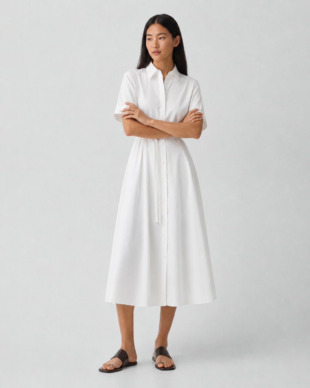 Belted Poplin Maxi Dress